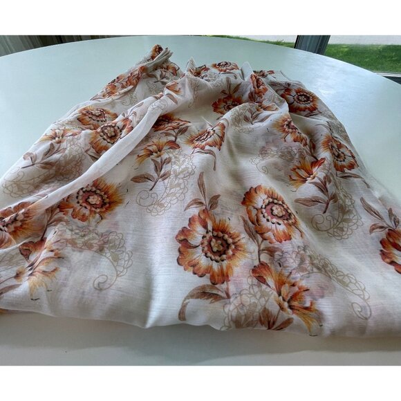 Vintage 60s pleated curtain, sheer orange floral pattern, single panel - Picture 7 of 9